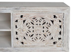 Giner and Colomer - 2-Door Mango Wood TV Cabinet With Hand-Carved Doors & Metal Base