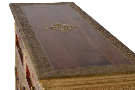 Giner and Colomer - Acacia Wood Chest With 2 Doors, 2 Drawers & Bronze/Ceramic Details