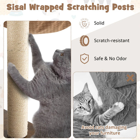 53 Inch Cat Tree with Condo and Swing Tunnel-Brown