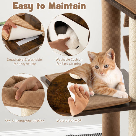 53 Inch Cat Tree with Condo and Swing Tunnel-Brown