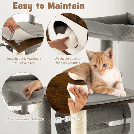 53 Inch Cat Tree with Condo and Swing Tunnel-Gray