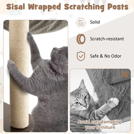 53 Inch Cat Tree with Condo and Swing Tunnel-Gray
