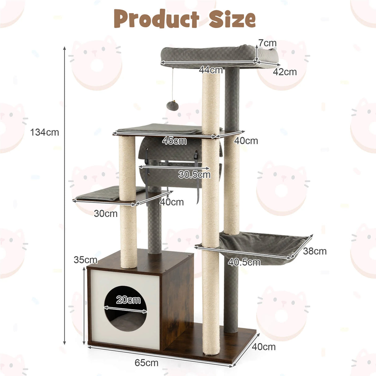 53 Inch Cat Tree with Condo and Swing Tunnel-Gray