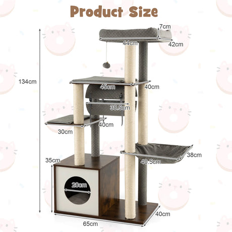 53 Inch Cat Tree with Condo and Swing Tunnel-Gray