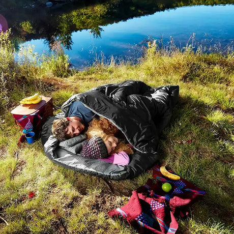 2 Person Waterproof Sleeping Bag with 2 Pillows-Black