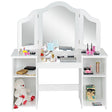 Kids Tri Folding Mirror Makeup Dressing Vanity Table Set-White