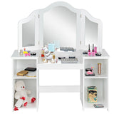Kids Tri Folding Mirror Makeup Dressing Vanity Table Set-White