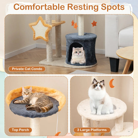 128cm Multi-level Cute Cat Tree for Indoor Cats