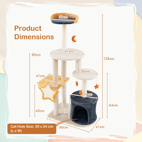 128cm Multi-level Cute Cat Tree for Indoor Cats
