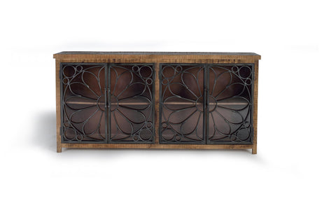 Giner and Colomer - 4-Door Mango Wood Sideboard With Metal Doors & Interior Shelves