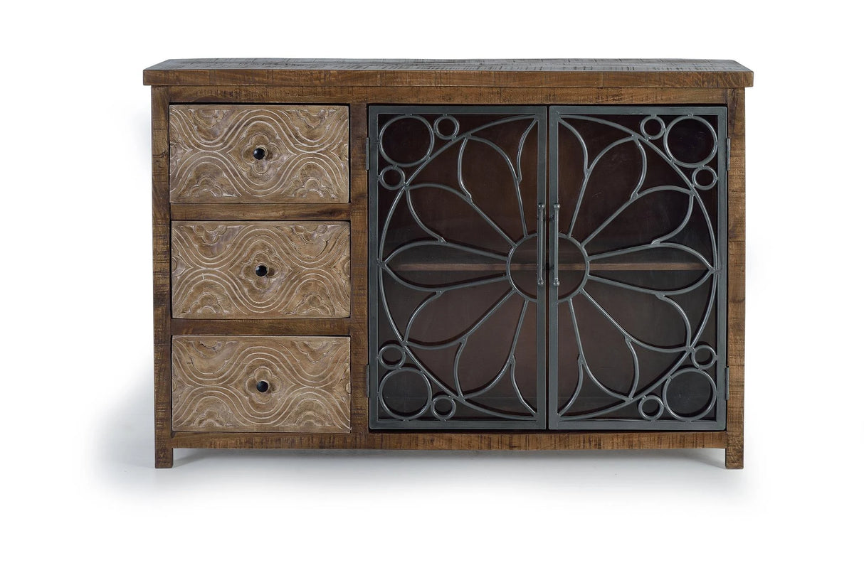 Giner and Colomer - Mango Wood Sideboard With 3 Drawers & 2 Metal Doors