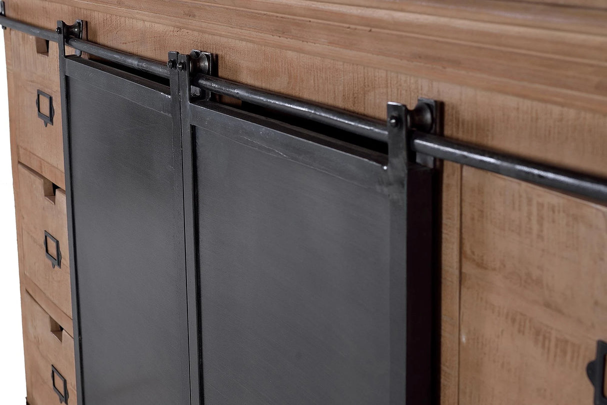 Giner and Colomer - Industrial Mango Wood & Metal Pantry With 4 Sliding Doors & 6 Drawers