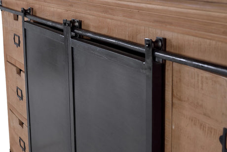 Giner and Colomer - Industrial Mango Wood & Metal Pantry With 4 Sliding Doors & 6 Drawers