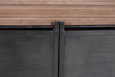 Giner and Colomer - Industrial Mango Wood & Metal Pantry With 4 Sliding Doors & 6 Drawers