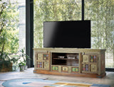 Giner and Colomer - Acacia Wood TV Stand With 2 Doors, 3 Drawers & Copper/Ceramic Details
