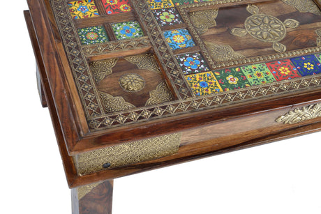 Giner and Colomer - Rosewood Coffee Table With Glass Top & Bronze/Ceramic Details