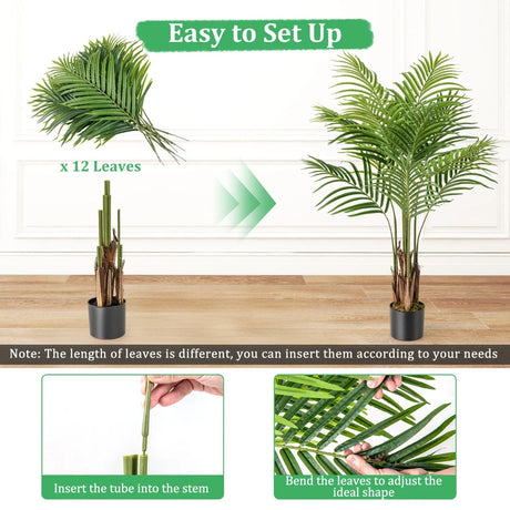128CM Tall Artificial Palm Paradise Plant with 12 PEVA Leaves and Wide Stable Pot-Green