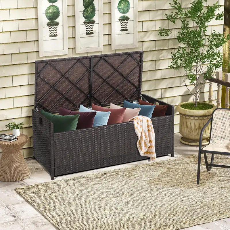 34 Gallon Patio Storage Bench with Seat Cushion and Zippered Liner