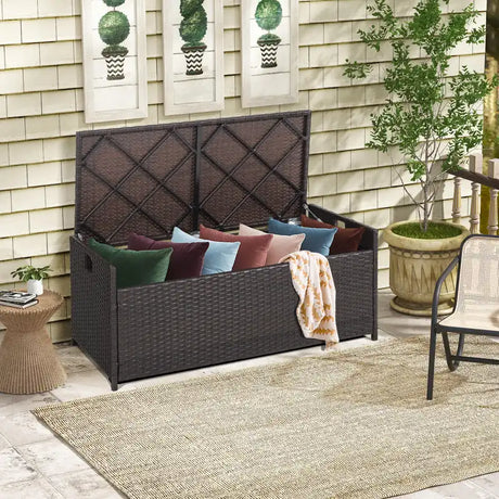 34 Gallon Patio Storage Bench with Seat Cushion and Zippered Liner