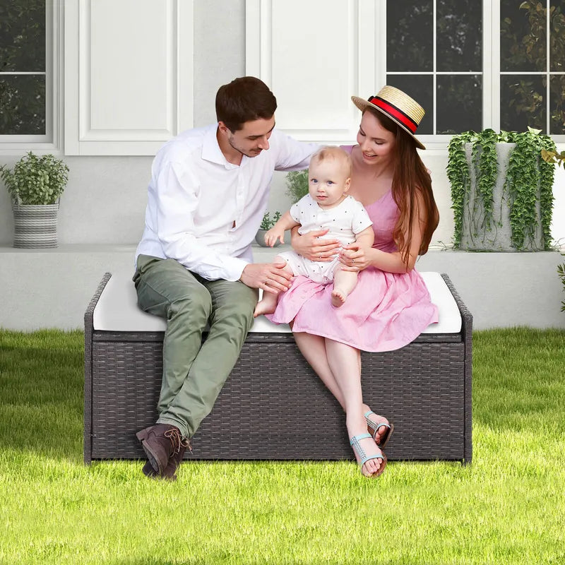 34 Gallon Patio Storage Bench with Seat Cushion and Zippered Liner