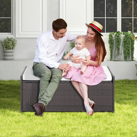 34 Gallon Patio Storage Bench with Seat Cushion and Zippered Liner