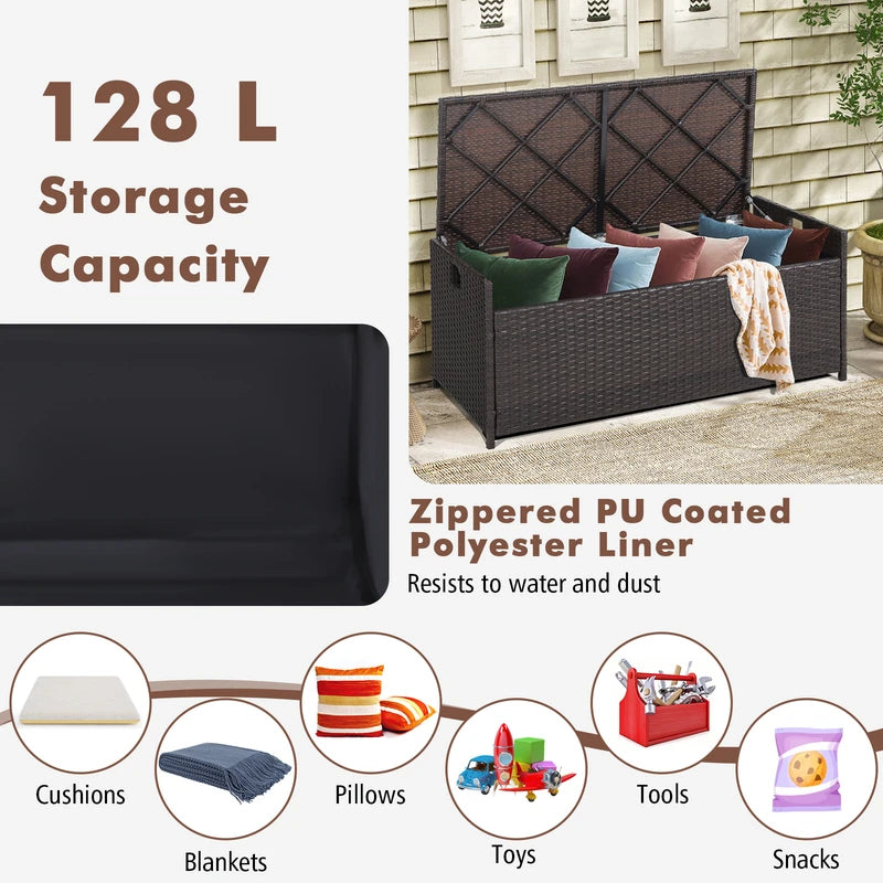 34 Gallon Patio Storage Bench with Seat Cushion and Zippered Liner