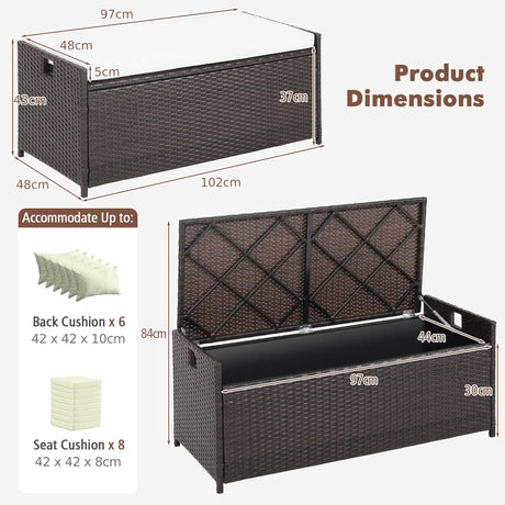 34 Gallon Patio Storage Bench with Seat Cushion and Zippered Liner