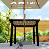 Outsunny Square Garden Dining Table with 5.4cm Parasol Hole, Slatted Top, Metal Frame, 86 x 86 x 71cm, Brown