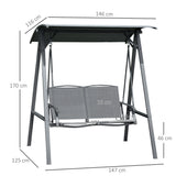 Outsunny 2 Seater Garden Swing Seat Swing Chair, Outdoor Canopy Swing Bench with Adjustable Shade, Metal Frame and Texteline Seat, Dark Grey