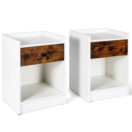 Set of 2 Nightstand with 1 Drawer and Storage Compartment