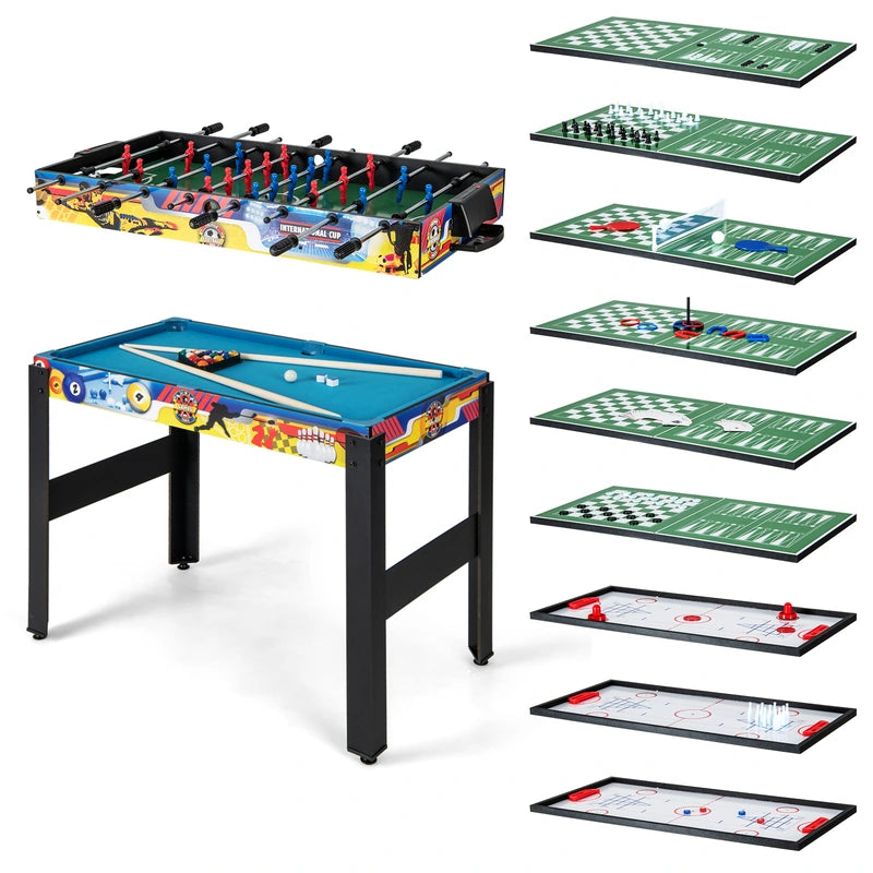 12-in-1 Combo Game Table Set with Foosball Air Hockey Pool Chess and Ping Pong