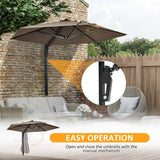 Outsunny 2.5m Wall Mounted Parasol, Hand to Push Outdoor Patio Umbrella with 180 Degree Rotatable Canopy for Porch, Deck, Garden, 250 cm, Khaki