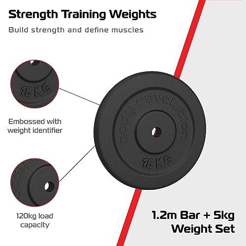 1.2m 1" Barbell and Cast Iron Weight Plate Sets Bar 5kg pair 10kg Set