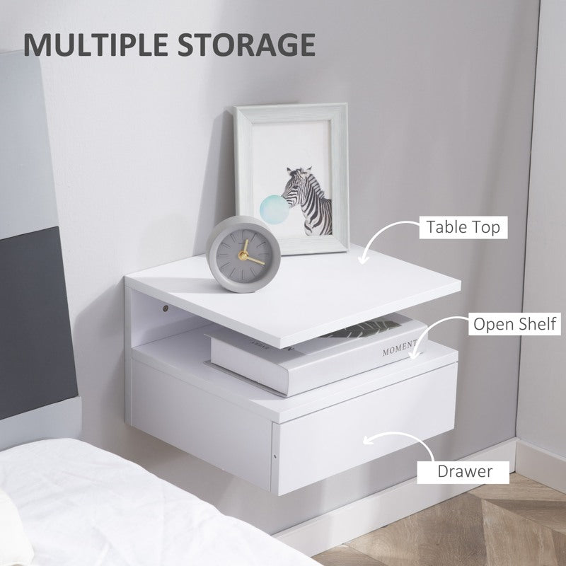 HOMCOM Set of Two Floating Bedside Tables - White