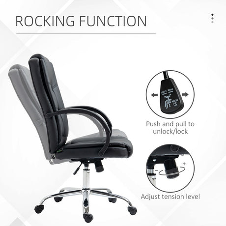 Vinsetto Office Chair, PU Leather Desk Chair with 13cm Soft Padded Seat and Backrest, Swivel Chair with Adjustable Height and Rolling Wheels, Black