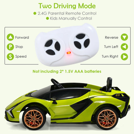12V Battery Powered Electric Vehicle with Remote Control and LED Lights-Green