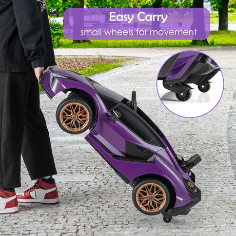 12V Battery Powered Electric Vehicle with Remote Control and LED Lights-Purple