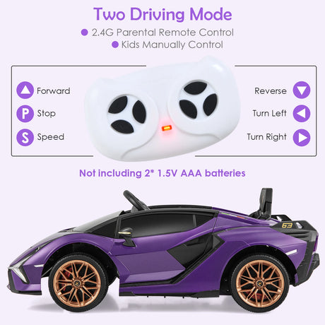 12V Battery Powered Electric Vehicle with Remote Control and LED Lights-Purple