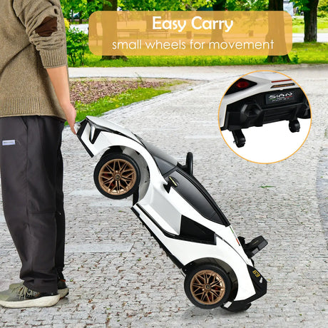 12V Battery Powered Electric Vehicle with Remote Control and LED Lights-White