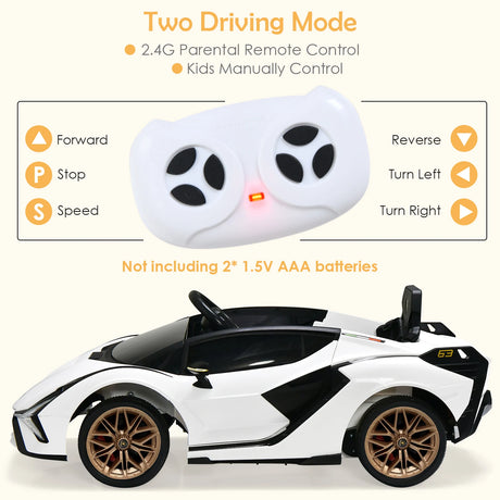 12V Battery Powered Electric Vehicle with Remote Control and LED Lights-White