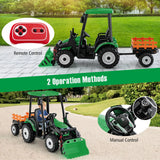 12V Battery Powered Kids Ride on Tractor with Trailer-Green