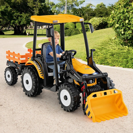 12V Battery Powered Kids Ride on Tractor with Trailer-Yellow