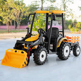 12V Battery Powered Kids Ride on Tractor with Trailer-Yellow