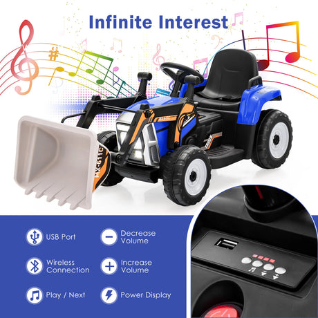 12V Battery Powered Loader Digger with Adjustable Arm and Bucket-Blue