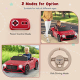 12V Licensed Bentley Bacalar Kids Ride On Car with Scissor Doors and Lights-Red