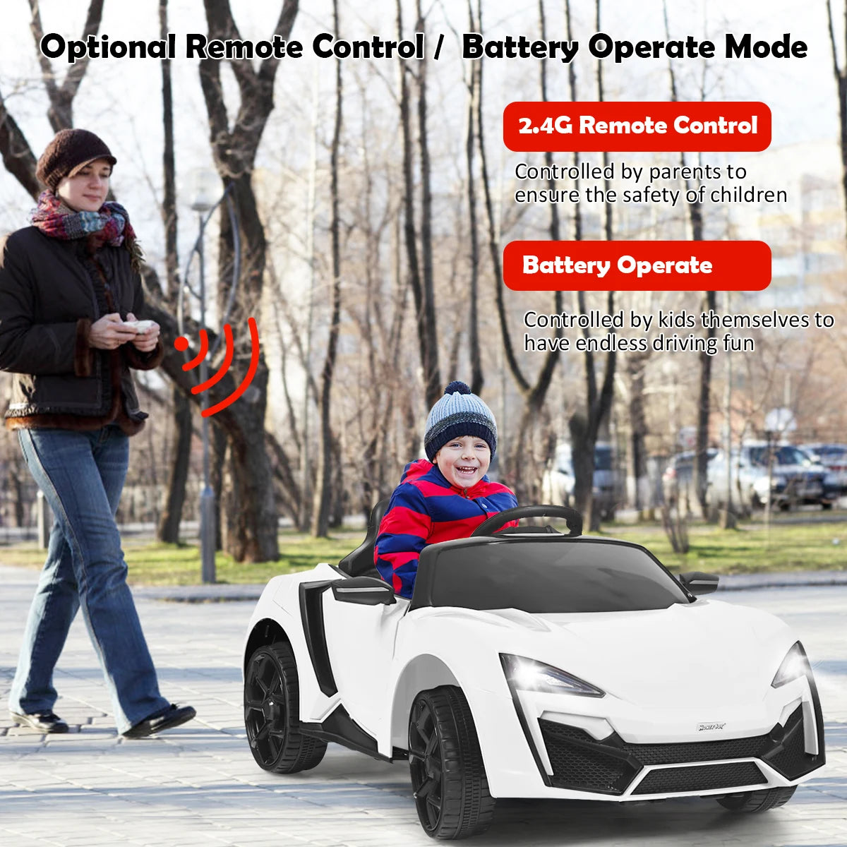 12V Electric Kids Car wth 2.4G Remote Control and Spring Suspension-White