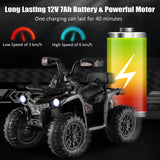12V Electric Powered Quad Vehicle with Spring Suspension Oversized Wheels and Storage Basket-Black