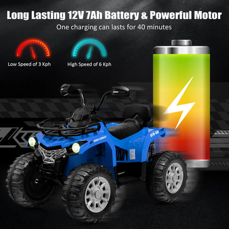 12V Electric Powered Quad Vehicle with Spring Suspension Oversized Wheels and Storage Basket-Blue