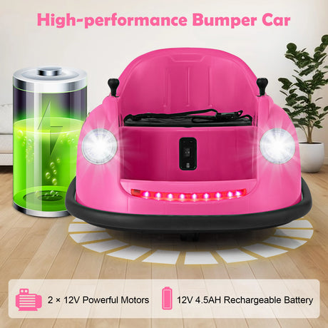 12V Kids Ride on Bumper Car with Remote Control and Music-Pink