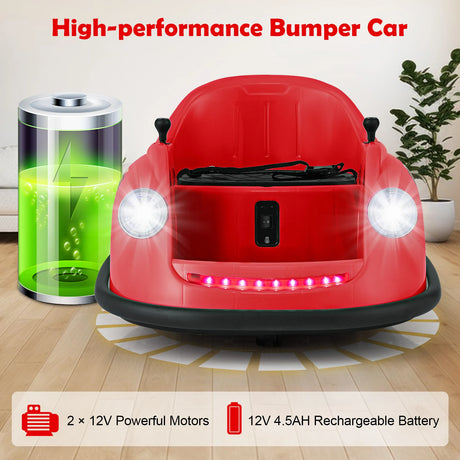 12V Kids Ride on Bumper Car with Remote Control and Music-Red
